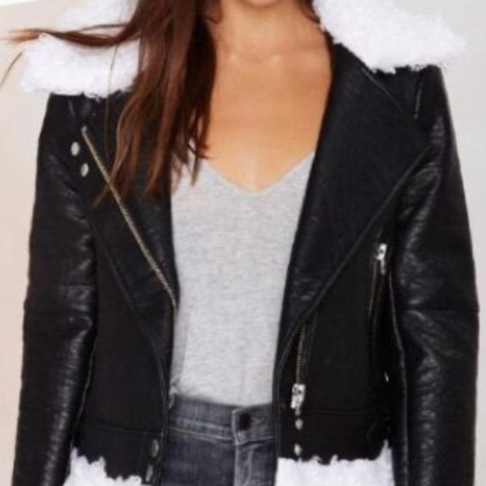 Nasty Gal leather sherpa moto jacket coat